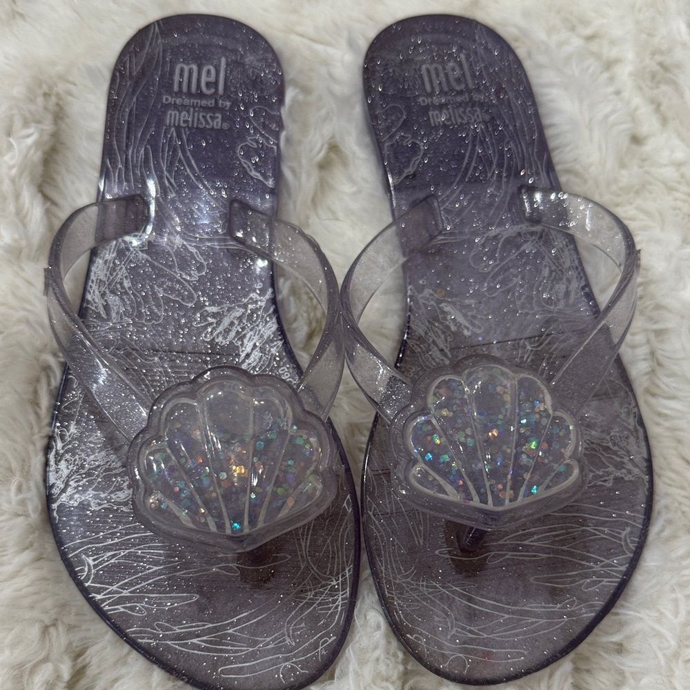 Mini Melissa Children’s Glass Glitter  Iridescent Shell Sandals Size 13